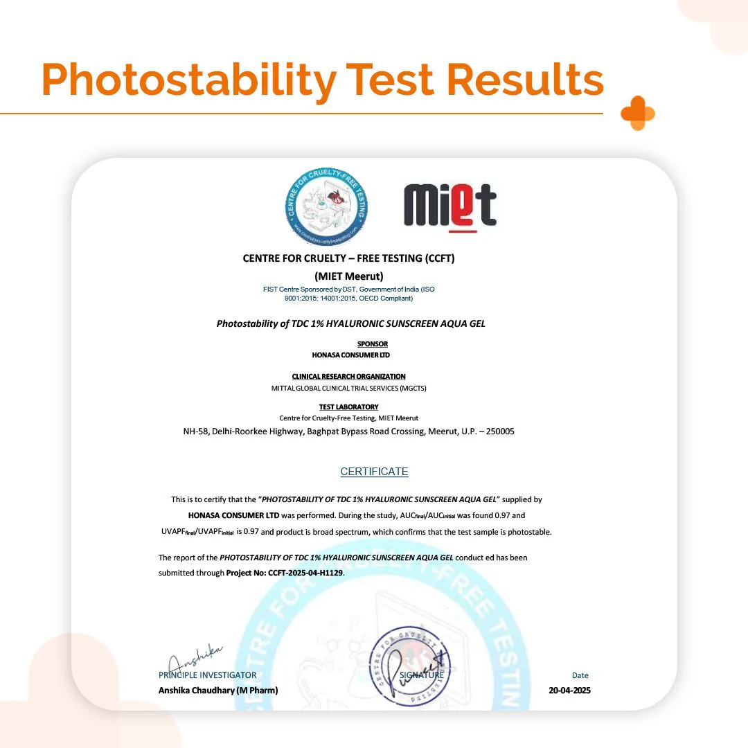 1% Hyaluronic Sunscreen Aqua Gel In-Vivo Tested (ISO 24444:2019 Certified, CTRI/2025/02/080287) with SPF 50 & PA++++ - 80g - Image 4