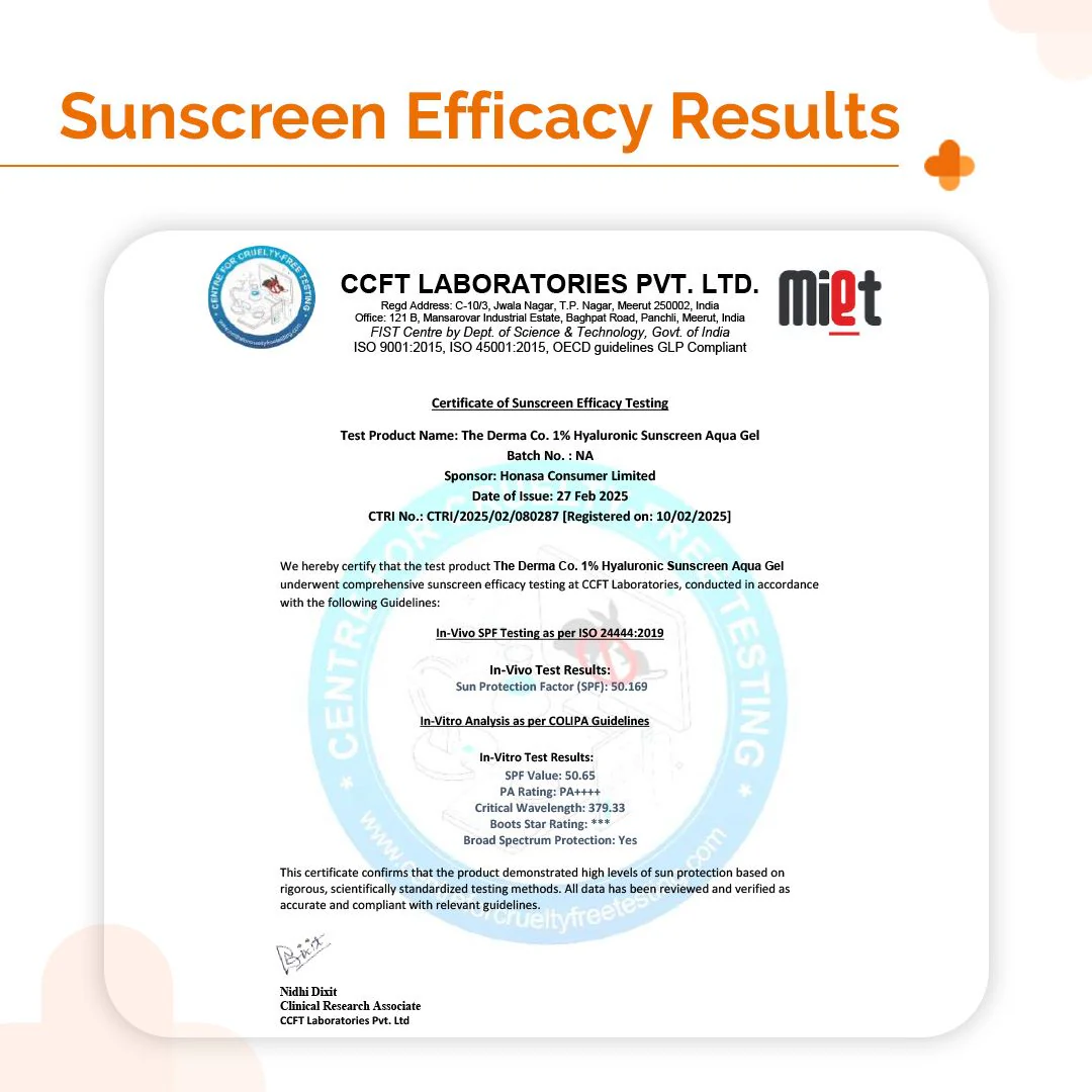 1% Hyaluronic Sunscreen Aqua Gel In Vivo Tested (ISO 24444:2019 Certified, CTRI/2025/02/080287) with SPF 50 & PA++++ - 80g (Pack of 2) - Image 4