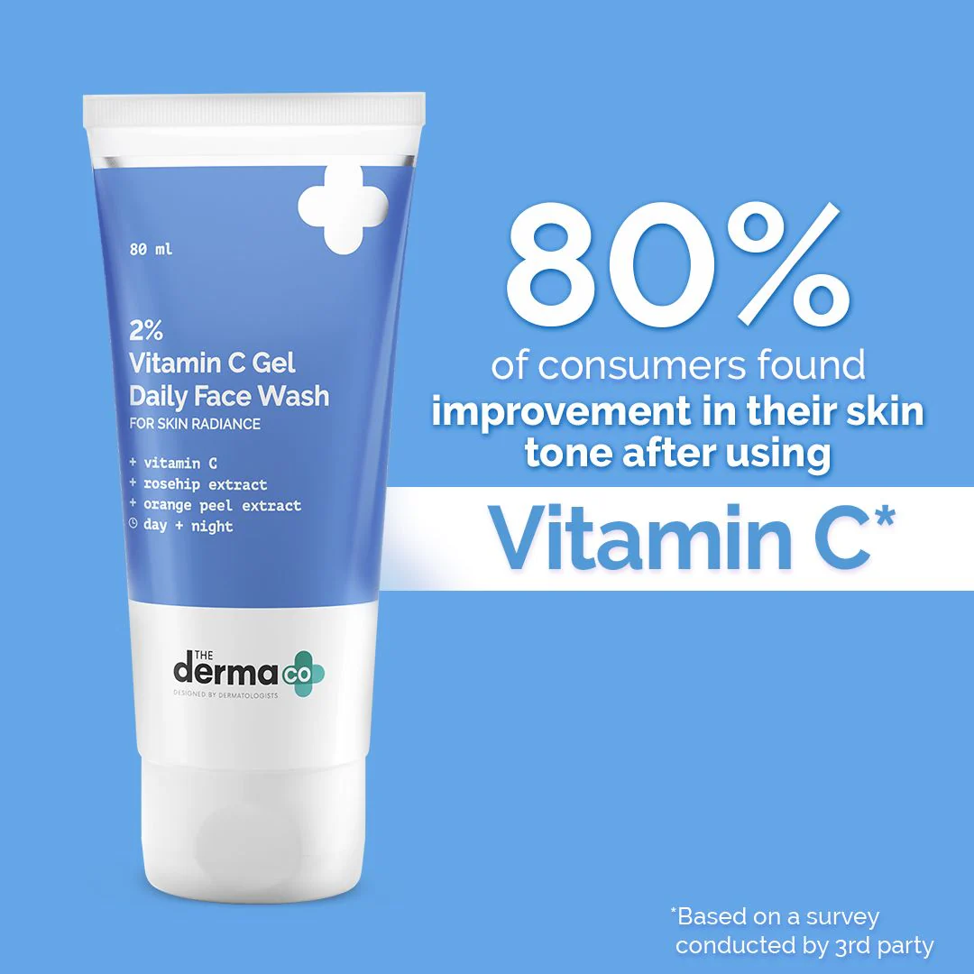 2% Vitamin C Gel Daily Face Wash with Vitamin C, Rosehip & Orange Peel Extract for Glowing Skin - 80ml - Image 3